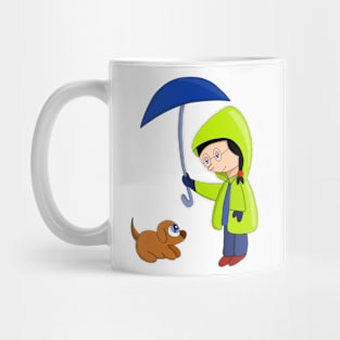 The girl and the dog on a rainy day Mug